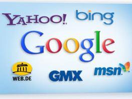 Logos von Yahoo, Bing, Google und GMX